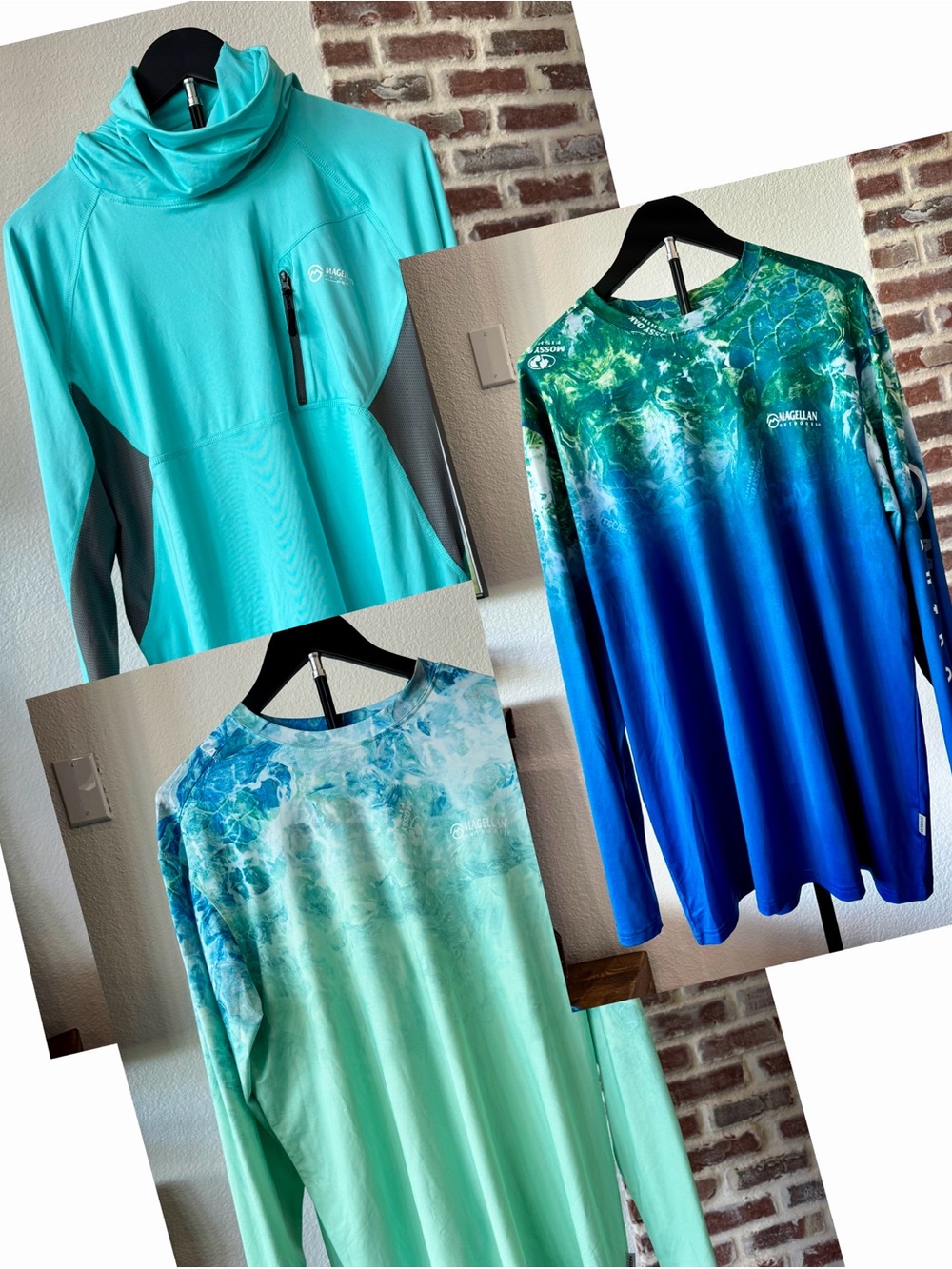 Magellan Fishing UPF Classic Fit Aqua Green Blue Long-Sleeve Shirts Bundle of 3